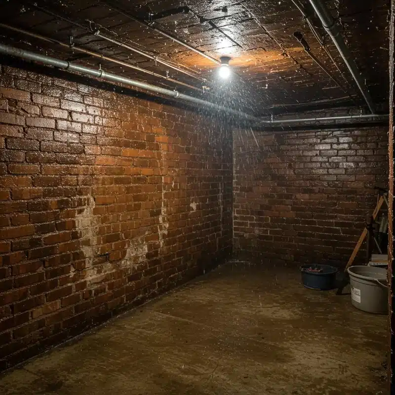 Wet basement showing moisture intrusion that can attract springtails