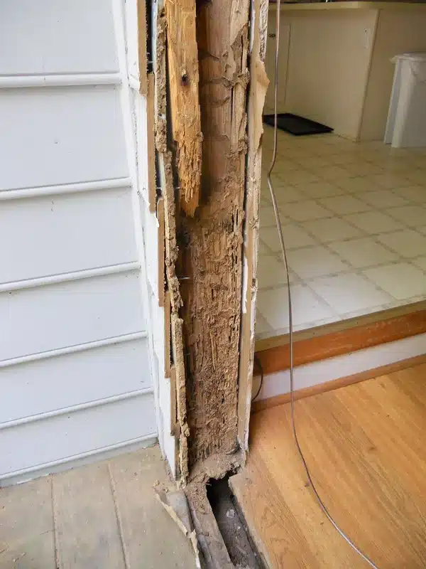 Wood damage from termite infestation