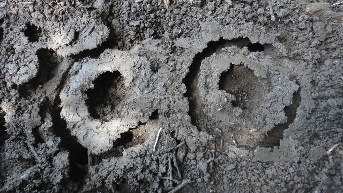 Mole cricket tunnels visible in soil surface showing characteristic raised ridges