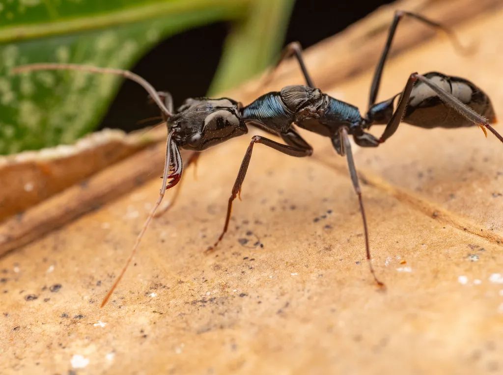 Black ant profile on natural debris, representative of carpenter ants found in Northern Virginia wooded neighborhoods