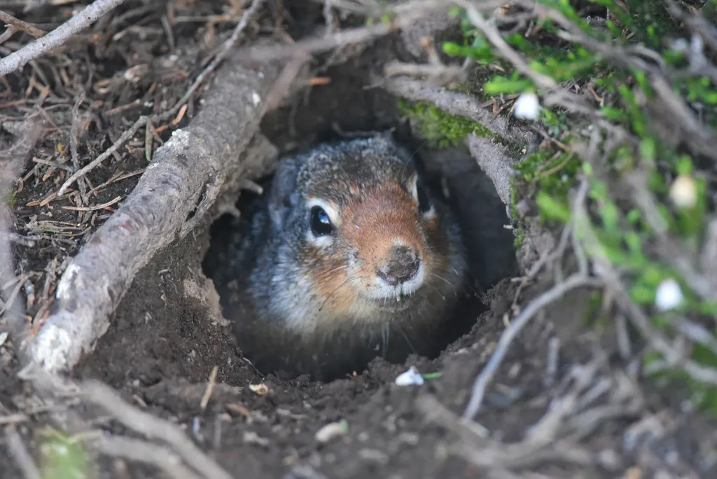 Columbian ground squirrel emerging from its underground burrow