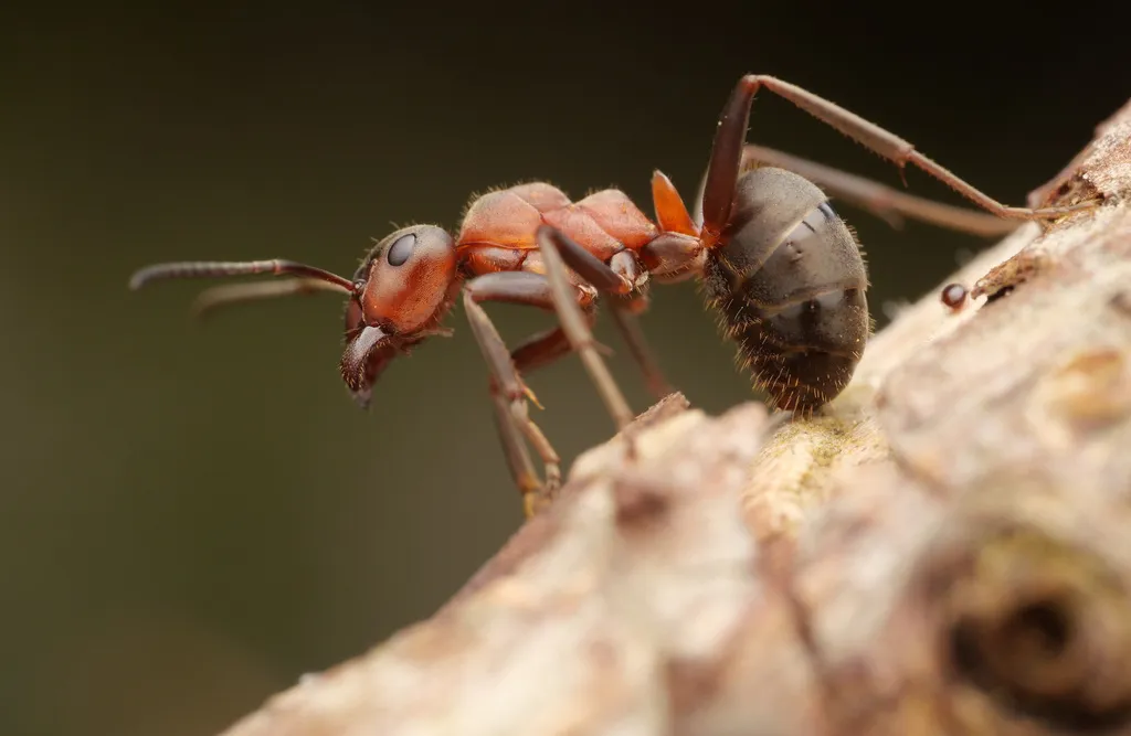 Field ant worker on wood showing typical foraging behavior
