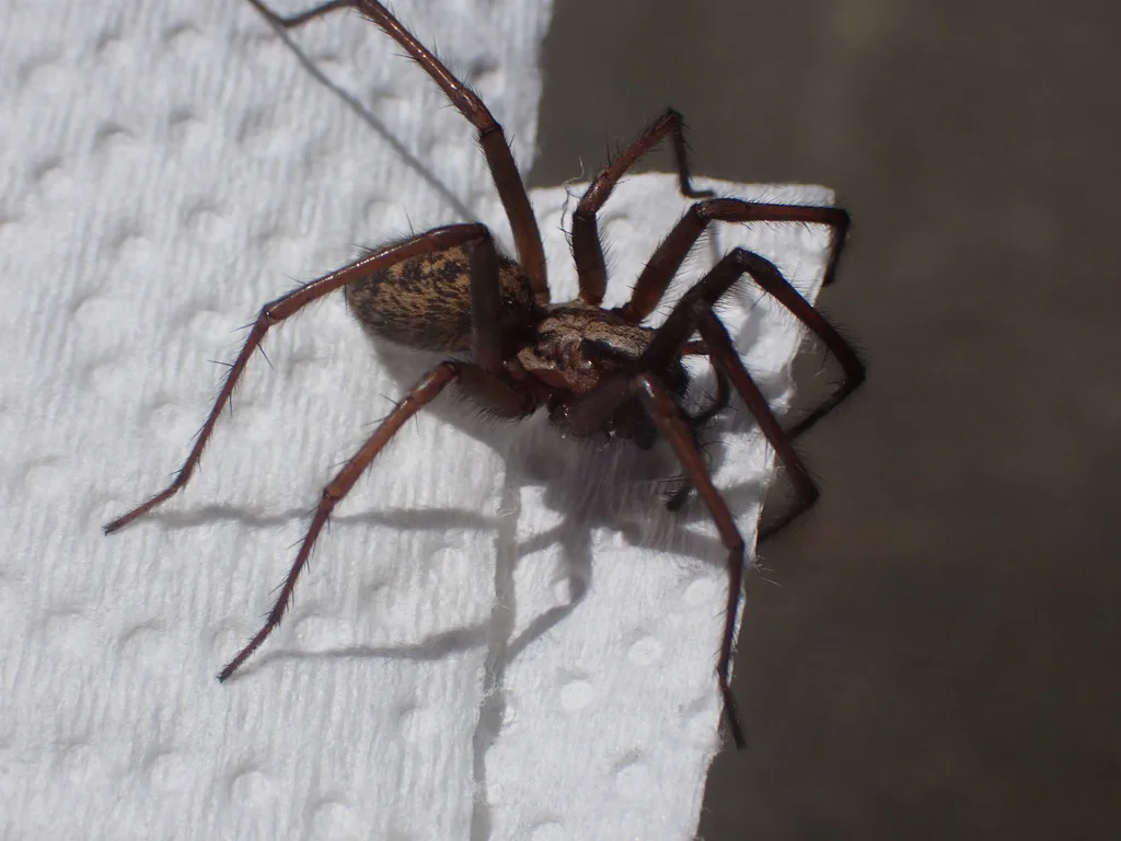 Giant house spider with long hairy legs on a paper towel