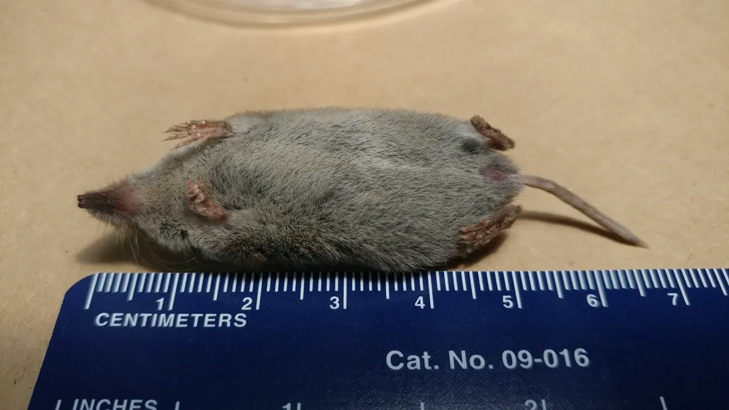 Ventral view of a least shrew showing its lighter underside and small ears