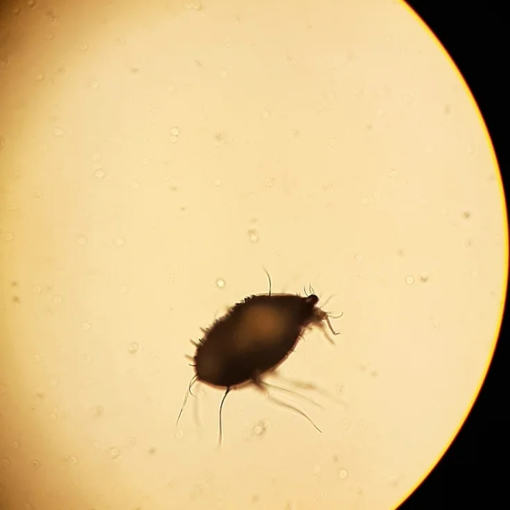 Close-up microscopy image of Notoedres cati mite